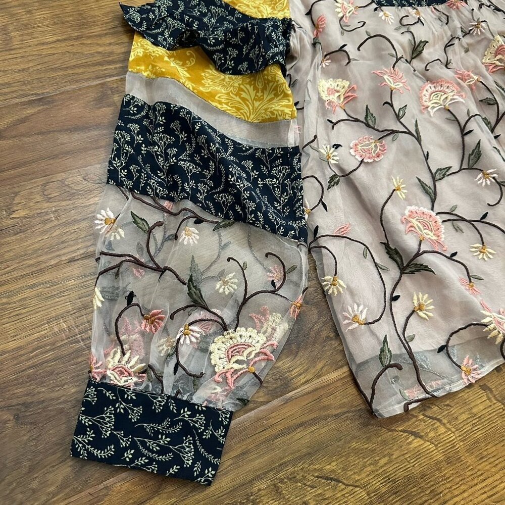 Anthropologie Let Me Be Love Actually Patchwork Silk Blouse - Picture 7 of 10